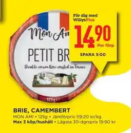 Willys BRIE, CAMEMBERT, Medlemspris erbjuda