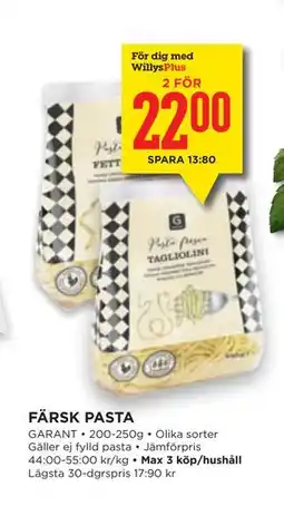 Willys FÄRSK PASTA, Medlemspris erbjuda