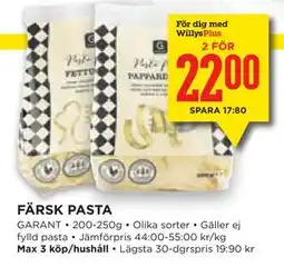 Willys Hemma FÄRSK PASTA, Medlemspris erbjuda