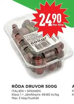 Willys Hemma RÖDA DRUVOR 500G, SEK 24.9 erbjuda
