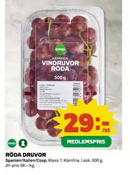 Coop Daglivs RÖDA DRUVOR, Medlemspris erbjuda