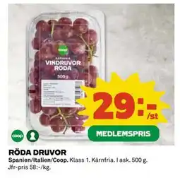 Coop Daglivs RÖDA DRUVOR, Medlemspris erbjuda