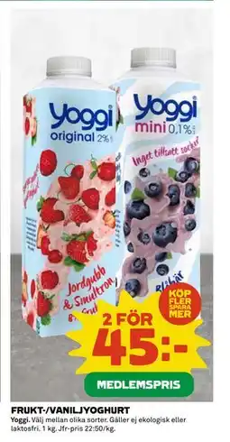 Coop Daglivs FRUKT-/VANILJYOGHURT, Medlemspris erbjuda
