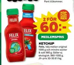Coop Daglivs KETCHUP, Medlemspris erbjuda