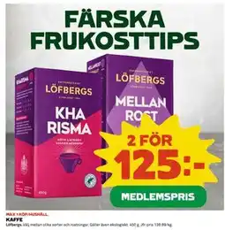 Coop Daglivs KAFFE, Medlemspris erbjuda