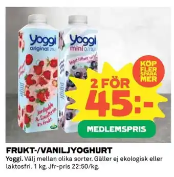 Coop Yoggi Frukt-/vaniljyoghurt erbjuda