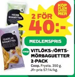 Coop Vitlöks-/örts- mörbaguetter 2-pack erbjuda
