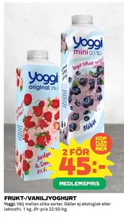 Coop Yoggi Frukt-/vaniljyoghurt erbjuda