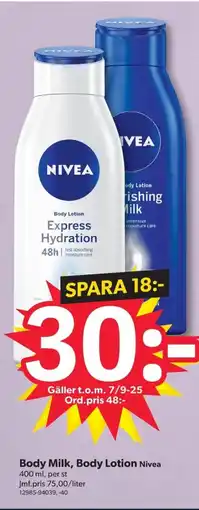 DollarStore Body Milk, Body Lotion Nivea erbjuda
