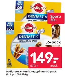 Rusta Pedigree Dentastix tuggpinnar erbjuda