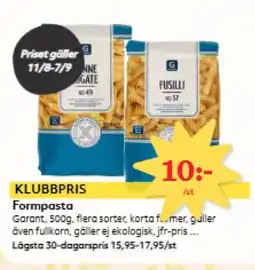 Hemköp KLUBBPRIS Formpasta erbjuda
