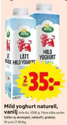 ICA Supermarket Mild yoghurt naturell, vanilj erbjuda