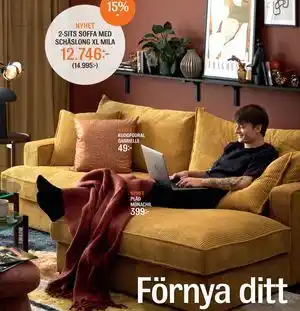 Mio 2-SITS SOFFA MED SCHÄSLONG XL MILA, SEK 12746 erbjuda