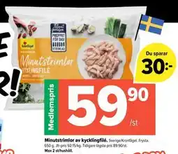Coop Extra Minutstrimlor av kycklingfilé, Medlemspris erbjuda