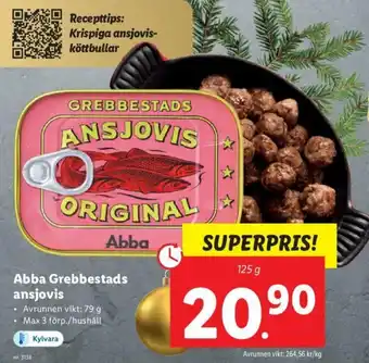 Lidl Abba Grebbestads ansjovis 125g erbjuda