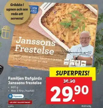 Lidl Familjen Dafgårds Janssons frestelse 600g erbjuda