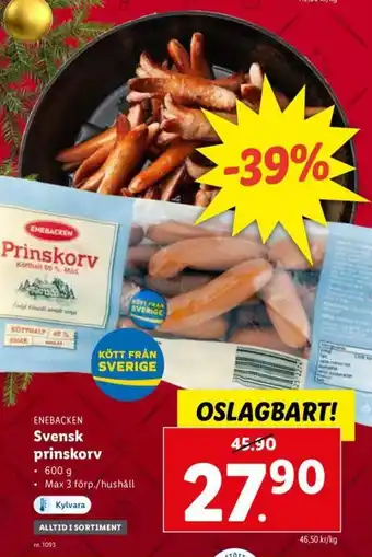 Lidl Enebacken Svensk prinskorv 600g erbjuda