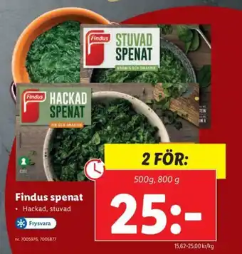 Lidl Findus spenat 500g, 800g erbjuda