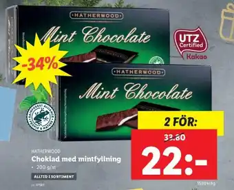 Lidl Hatherwood Choklad med mintfyllning 200 g/st erbjuda