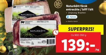 Lidl Naturkött färsk entrecôte / biff i bit 900-950g erbjuda