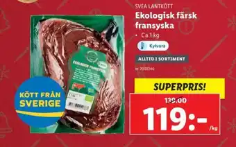 Lidl Svea Lantkött Ekologisk färsk fransyska 1kg erbjuda