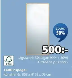 JYSK TARUP spegel, SEK 500 erbjuda