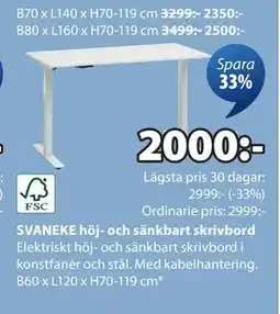 JYSK SVANEKE höj- och sänkbart skrivbord erbjuda