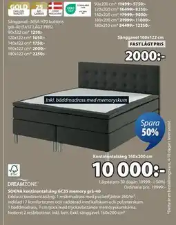 JYSK SOKNA kontinentalsäng GC35 memory grå-40, SEK 10000 erbjuda