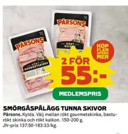 Coop PARSONS Smörgåspålägg tunna skivor erbjuda