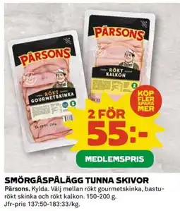 Coop PÄRSONS Smörgåspålägg tunna skivor erbjuda