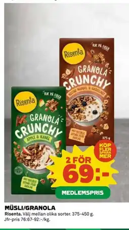Coop RISENTA Müsli/granola erbjuda