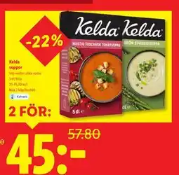 Lidl Kelda soppor, SEK 45 erbjuda