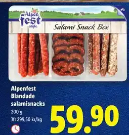 Lidl Alpenfest Blandade salamisnacks, SEK 59.9 erbjuda
