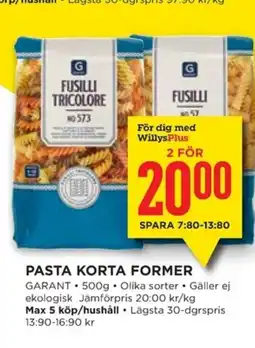 Willys GARANT Pasta korta former erbjuda