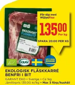 Willys GARANT EKO Ekologisk fläskkarré benfri i bit erbjuda