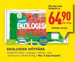 Willys GARANT EKO Ekologisk nötfärs erbjuda