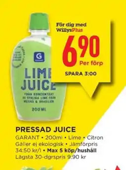Willys GARANT Pressad juice erbjuda
