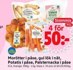 ICA Supermarket ICA Morötter i påse, gul lök i nät, Potatis i påse erbjuda
