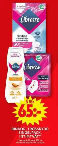 ICA Maxi LIBRESSE Bindor, trosskydd singelpack, intimtvätt erbjuda