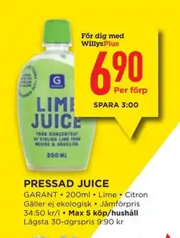 Willys PRESSAD JUICE, Medlemspris erbjuda