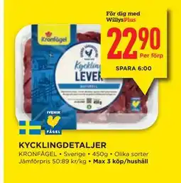 Willys KYCKLINGDETALJER, Medlemspris erbjuda