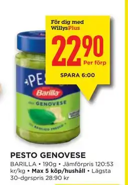 Willys PESTO GENOVESE, Medlemspris erbjuda