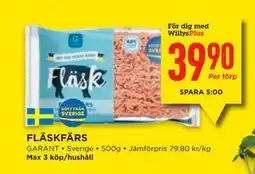 Willys FLÄSKFÄRS, Medlemspris erbjuda