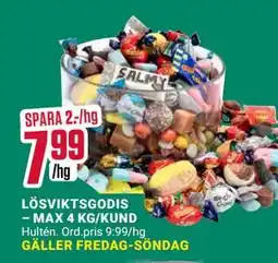 ÖoB LÖSVIKTSGODIS – MAX 4 KG/KUND, SEK 7.99 erbjuda