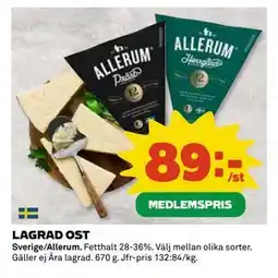 Coop Daglivs LAGRAD OST, Medlemspris erbjuda