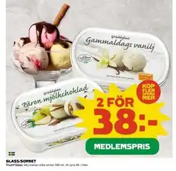 Coop Daglivs GLASS/SORBET, Medlemspris erbjuda