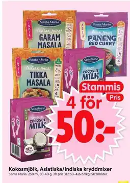 ICA Supermarket SANTA MARIA Kokosmjölk, Asiatiska/Indiska kryddmixer erbjuda