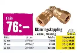 Hornbach Klämringskoppling Vinkel, mässing erbjuda