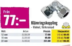 Hornbach Klämringskoppling Vinkel, förkromad erbjuda