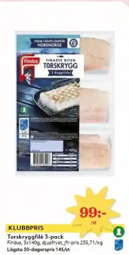 Hemköp FINDUS Torskryggfilé 3-pack erbjuda